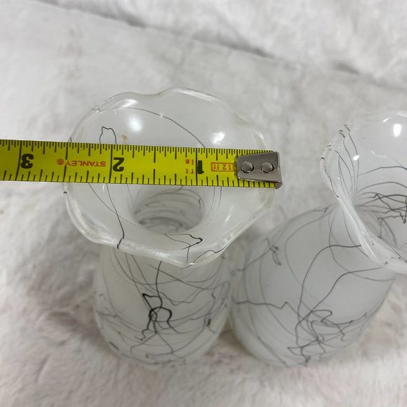 Vintage pair of Hand Blown frosted glass Black Drizzle String Spaghetti String - Picture 9 of 11